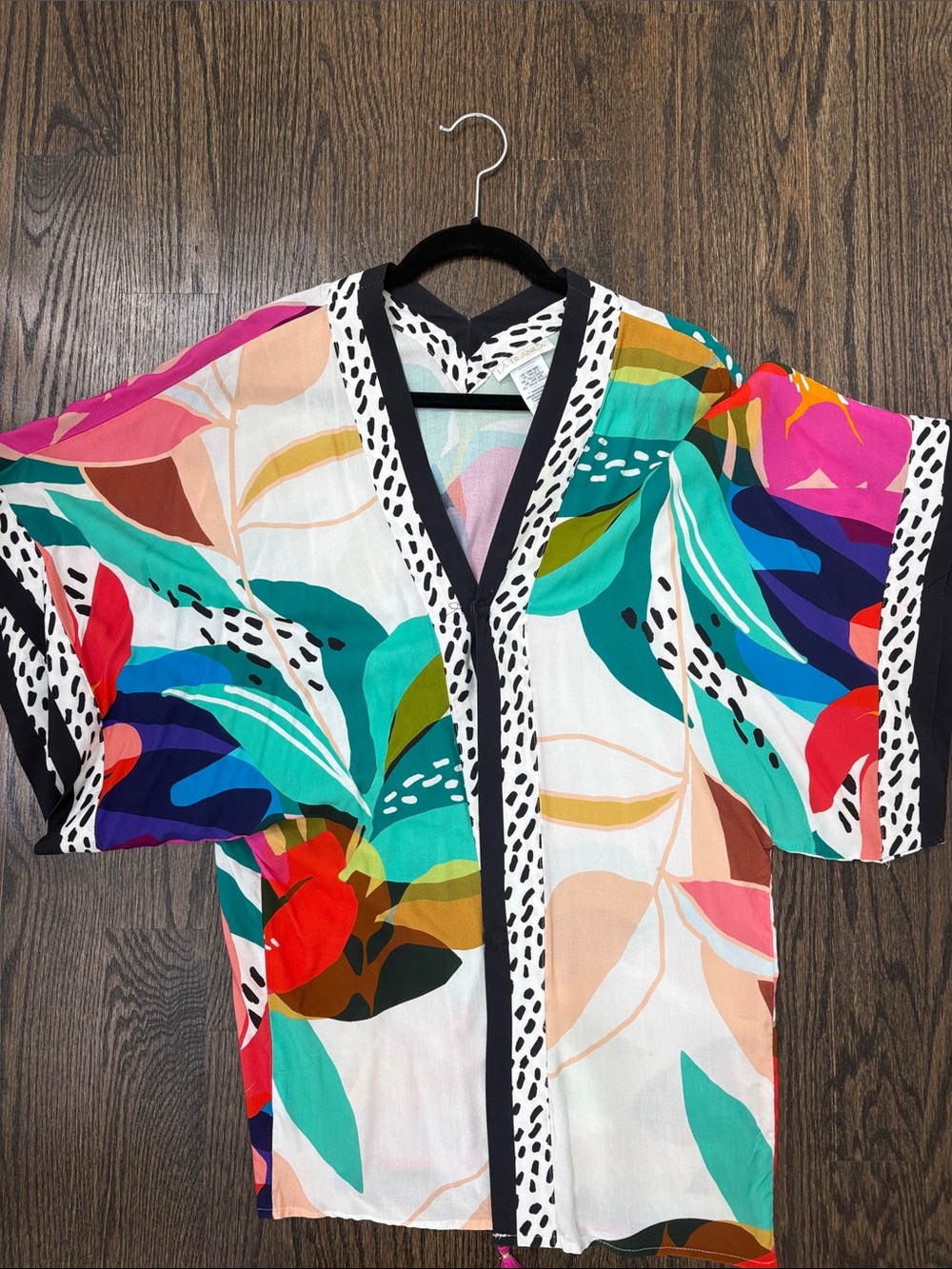 La Blanca Multicolor Tropical Leaf Swim Coverup in White, Teal & Pink one size